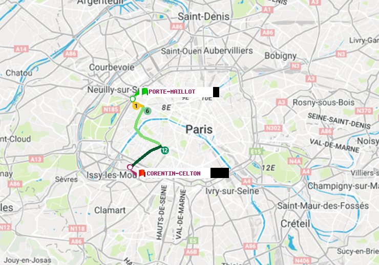 plan itinéraire ratp de Porte Maillot à Corentin-Celton