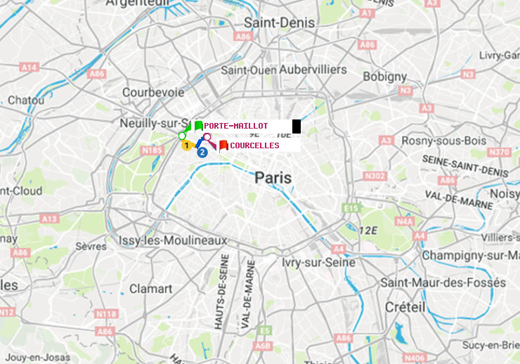 plan itinéraire ratp de Porte Maillot à Courcelles
