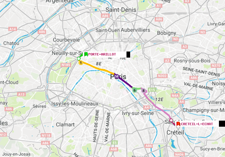plan itinéraire ratp de Porte Maillot à Créteil-L