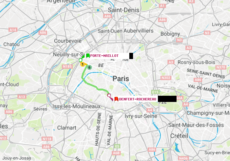 plan itinéraire ratp de Porte Maillot à Denfert-Rochereau