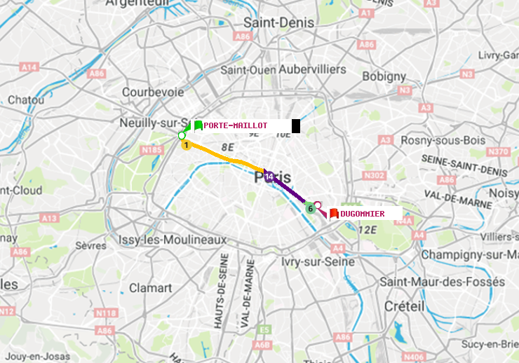 plan itinéraire ratp de Porte Maillot à Dugommier