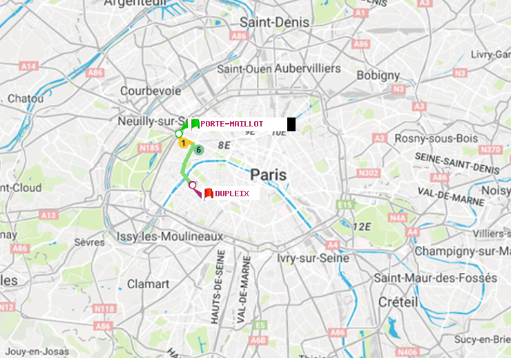 plan itinéraire ratp de Porte Maillot à Dupleix