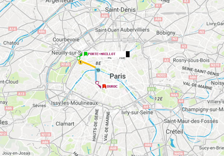 plan itinéraire ratp de Porte Maillot à Duroc