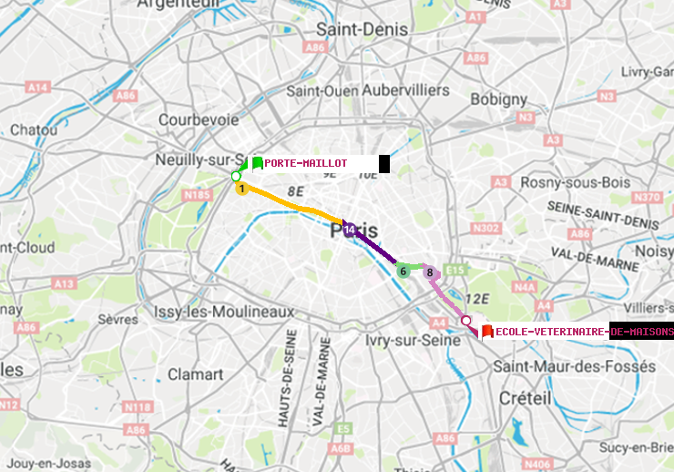 plan itinéraire ratp de Porte Maillot à Ecole Vétérinaire de Maisons-Alfort