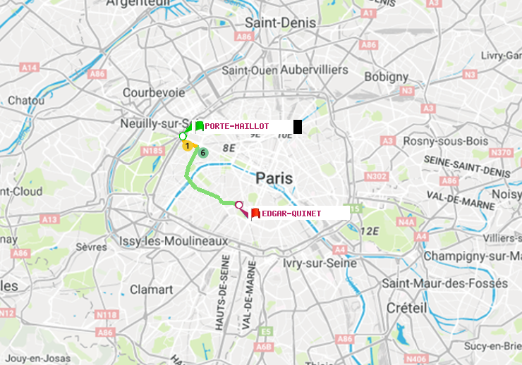 plan itinéraire ratp de Porte Maillot à Edgar-Quinet