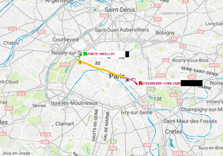 plan itinéraire ratp de Porte Maillot à Faidherbe-Chaligny