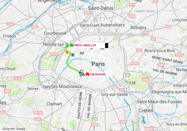 plan itinéraire ratp de Porte Maillot à Falguière