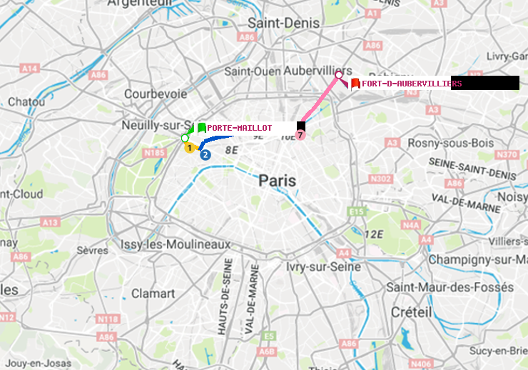 plan itinéraire ratp de Porte Maillot à Fort d