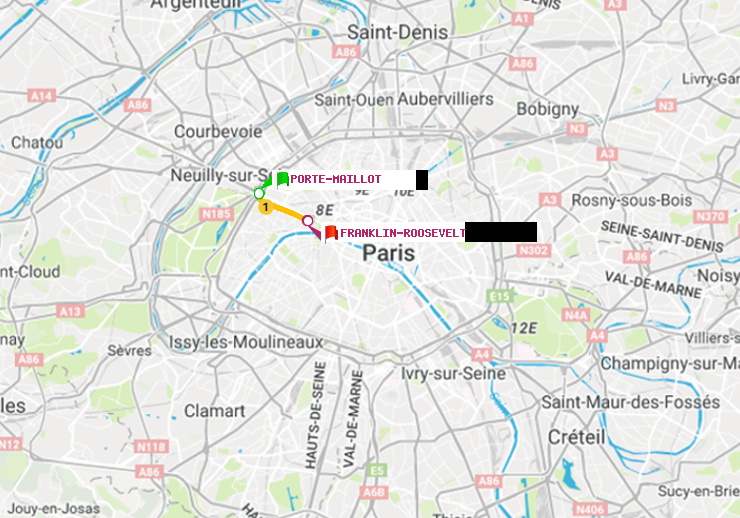 plan itinéraire ratp de Porte Maillot à Franklin-Roosevelt