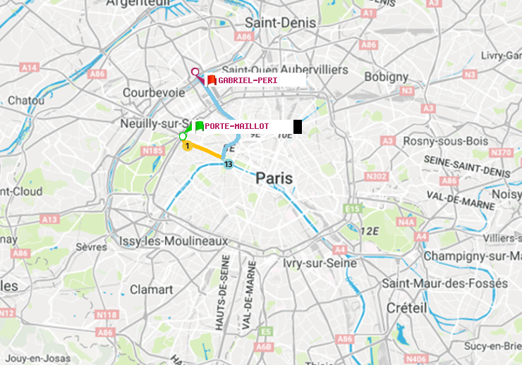 plan itinéraire ratp de Porte Maillot à Gabriel-Péri