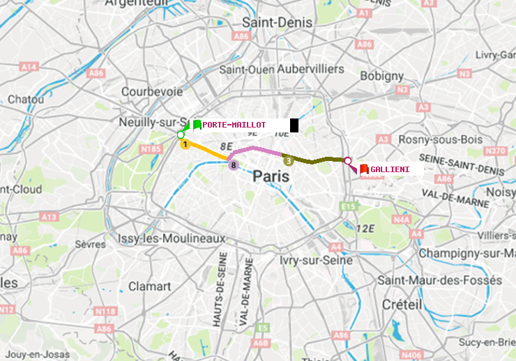 plan itinéraire ratp de Porte Maillot à Gallieni (Parc de Bagnolet)