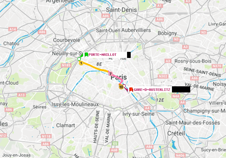plan itinéraire ratp de Porte Maillot à Gare d
