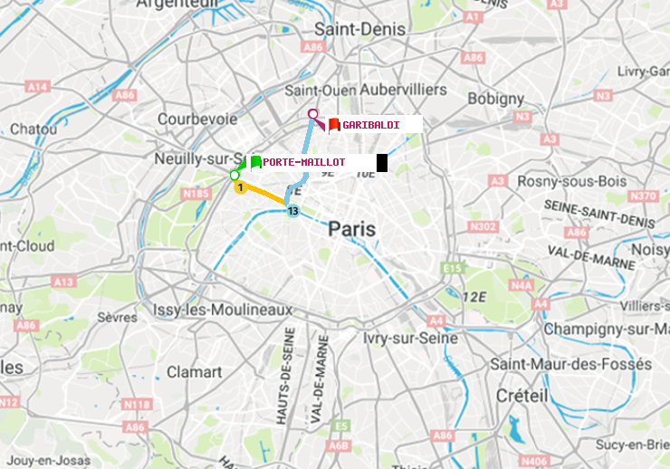 plan itinéraire ratp de Porte Maillot à Garibaldi