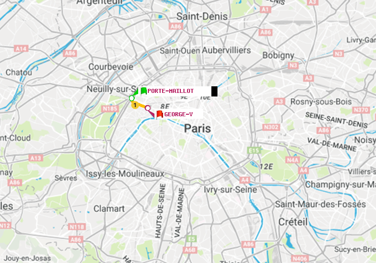 plan itinéraire ratp de Porte Maillot à George V