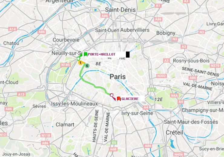 plan itinéraire ratp de Porte Maillot à Glacière