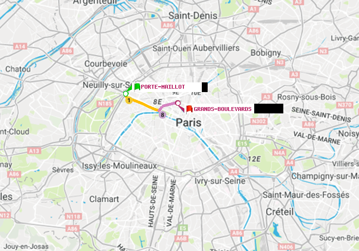 plan itinéraire ratp de Porte Maillot à Grands Boulevards