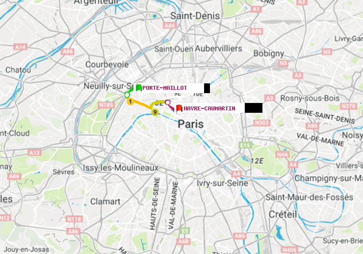 plan itinéraire ratp de Porte Maillot à Havre-Caumartin