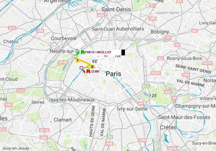 plan itinéraire ratp de Porte Maillot à Iéna