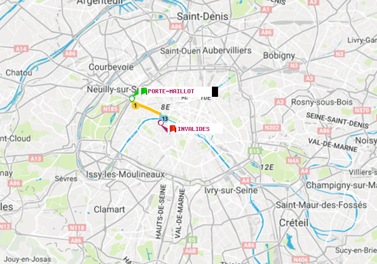 plan itinéraire ratp de Porte Maillot à Invalides