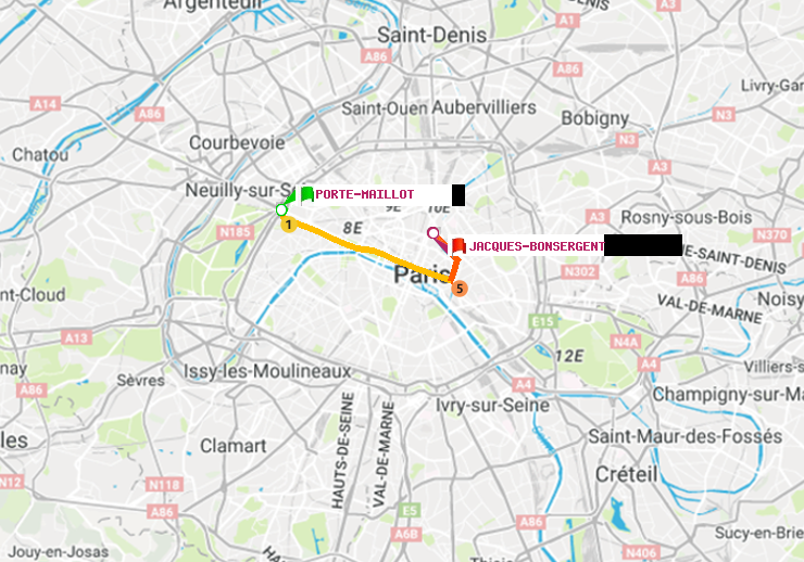 plan itinéraire ratp de Porte Maillot à Jacques-Bonsergent