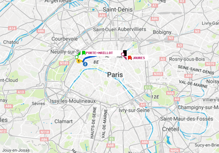 plan itinéraire ratp de Porte Maillot à Jaurès