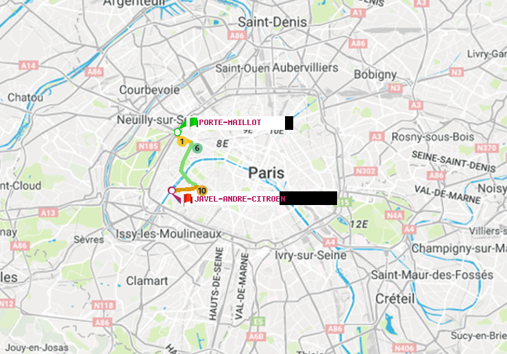 plan itinéraire ratp de Porte Maillot à Javel-André-Citroen