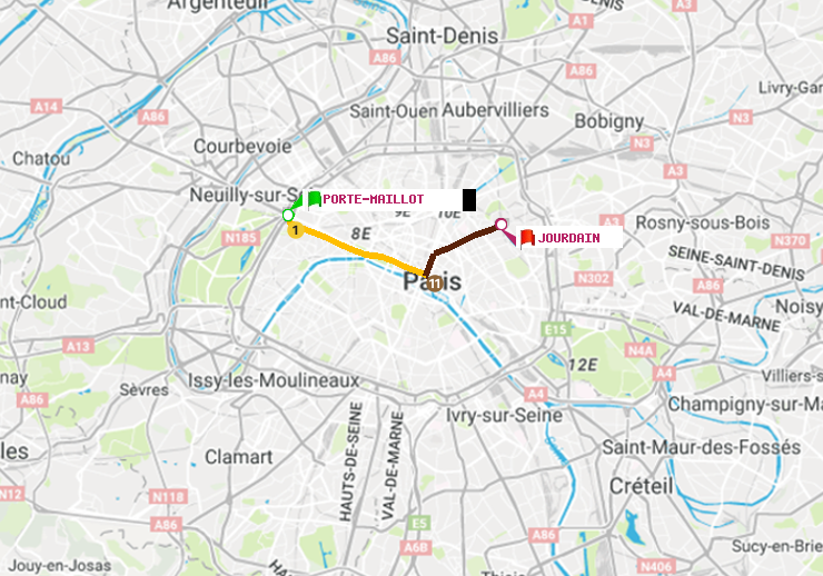 plan itinéraire ratp de Porte Maillot à Jourdain