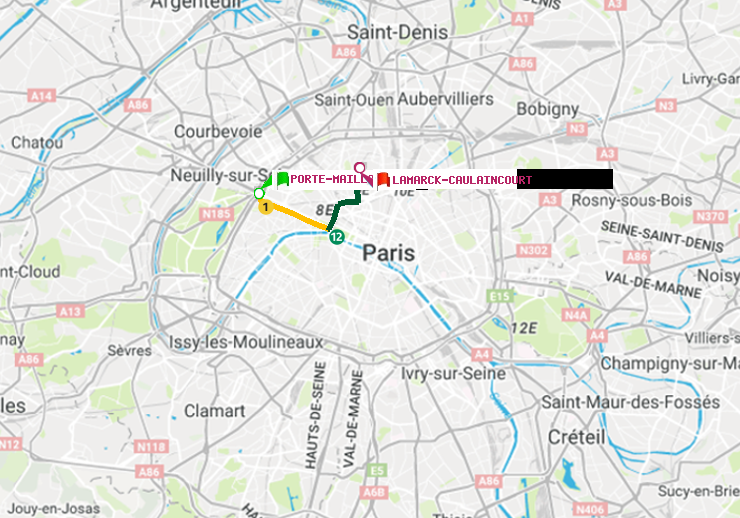 plan itinéraire ratp de Porte Maillot à Lamarck-Caulaincourt
