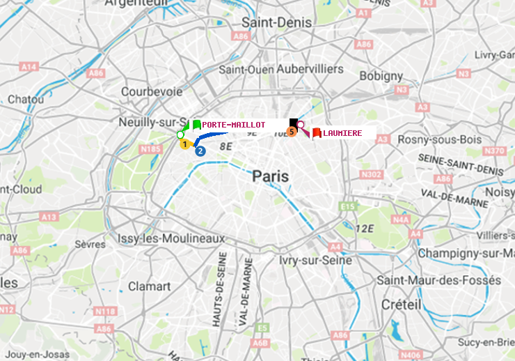 plan itinéraire ratp de Porte Maillot à Laumière