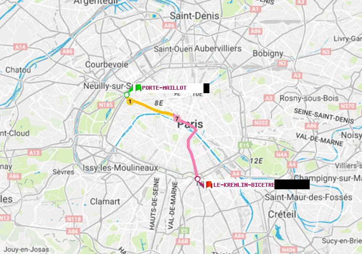 plan itinéraire ratp de Porte Maillot à Le Kremlin-Bicêtre
