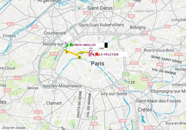 plan itinéraire ratp de Porte Maillot à Le Peletier