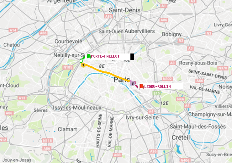 plan itinéraire ratp de Porte Maillot à Ledru-Rollin