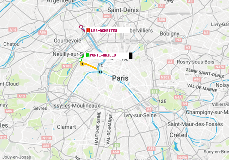 plan itinéraire ratp de Porte Maillot à Les Agnettes