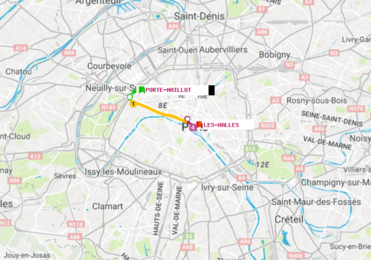 plan itinéraire ratp de Porte Maillot à Les Halles