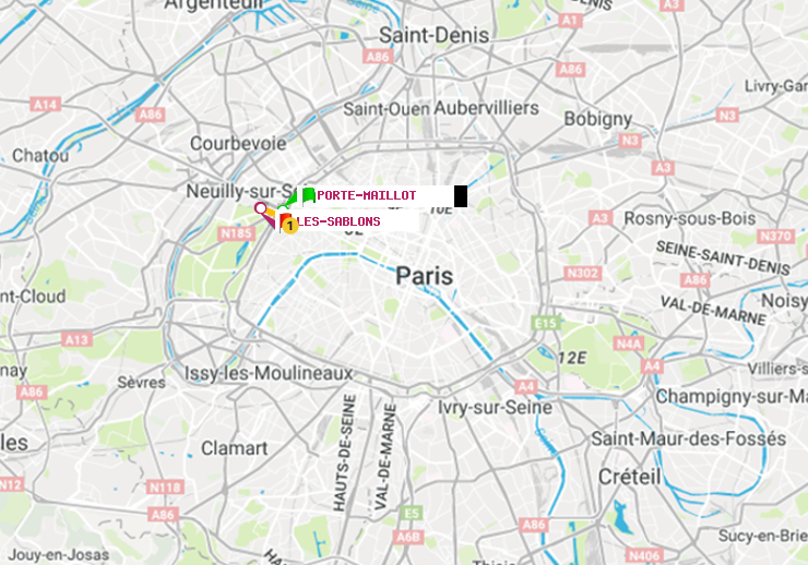 plan itinéraire ratp de Porte Maillot à Les Sablons (Jardin d