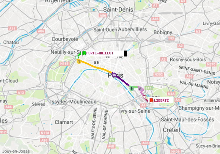plan itinéraire ratp de Porte Maillot à Liberté