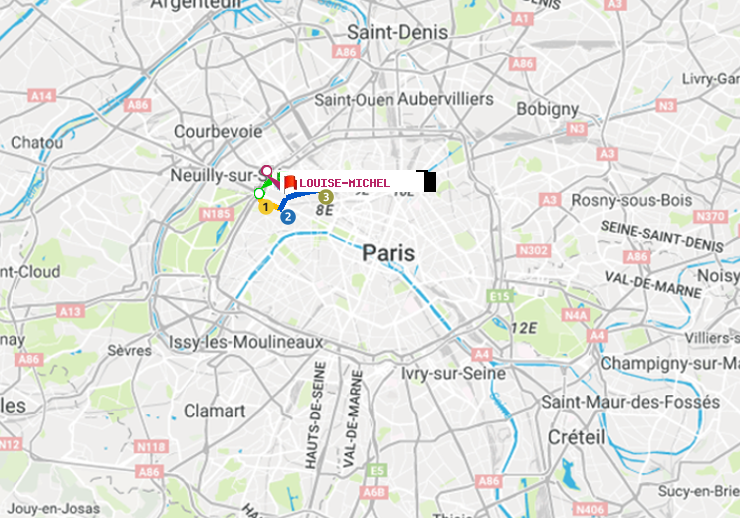 plan itinéraire ratp de Porte Maillot à Louise Michel