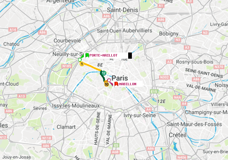 plan itinéraire ratp de Porte Maillot à Mabillon