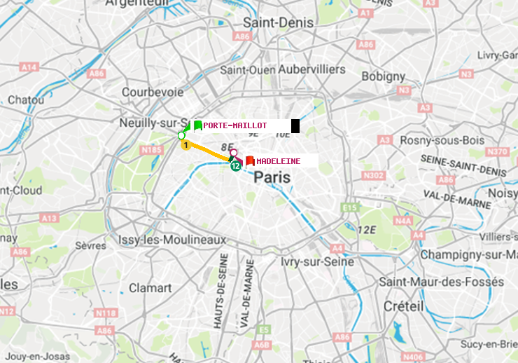 plan itinéraire ratp de Porte Maillot à Madeleine