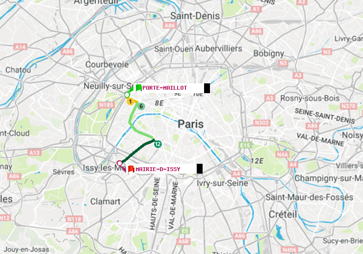 plan itinéraire ratp de Porte Maillot à Mairie d