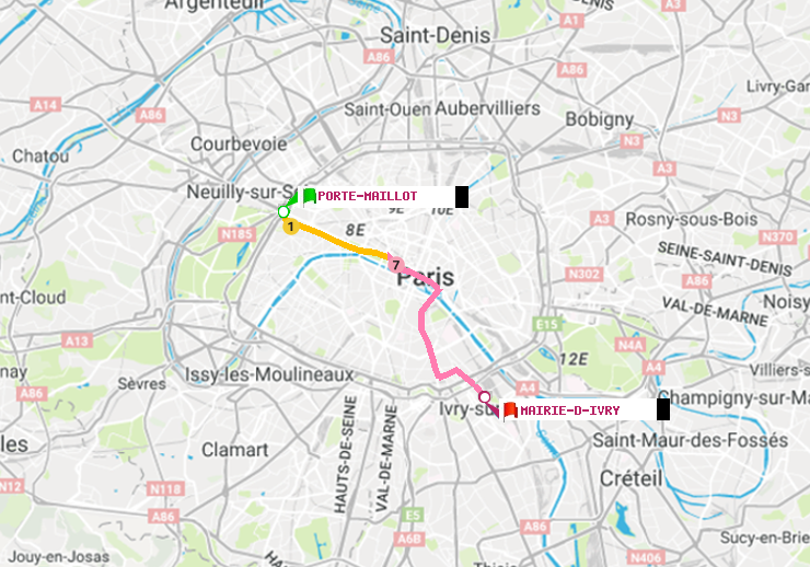 plan itinéraire ratp de Porte Maillot à Mairie d
