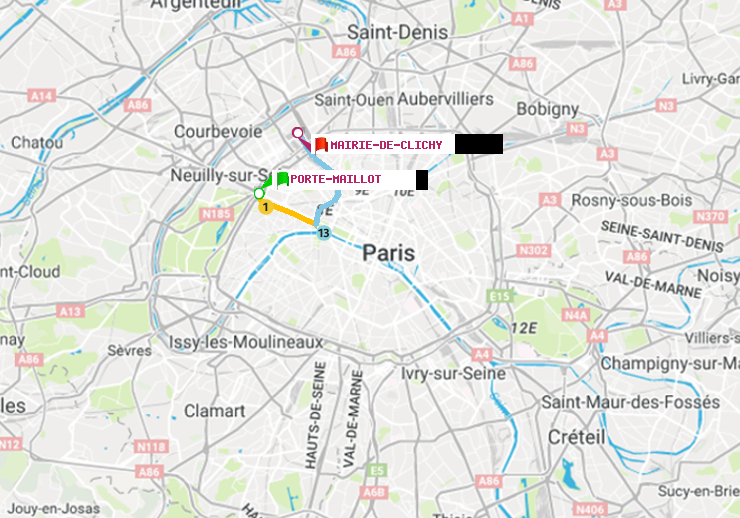 plan itinéraire ratp de Porte Maillot à Mairie de Clichy