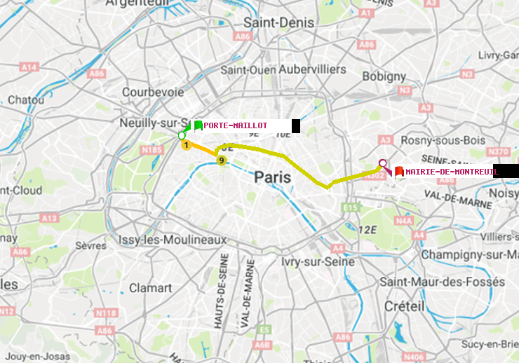 plan itinéraire ratp de Porte Maillot à Mairie de Montreuil
