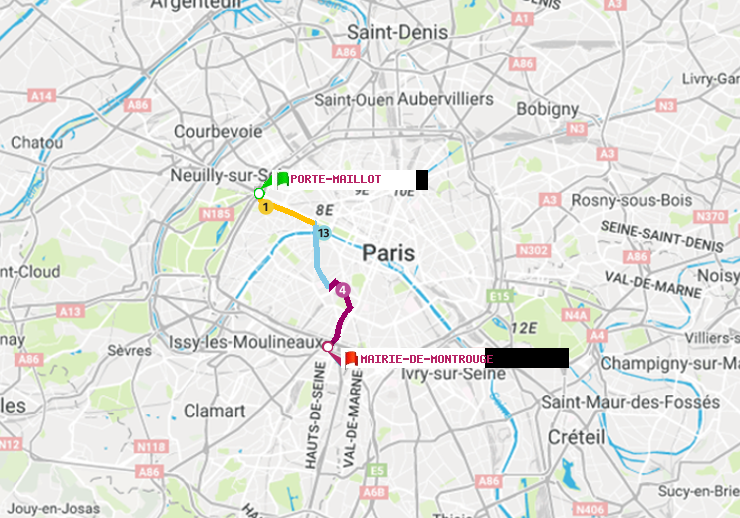 plan itinéraire ratp de Porte Maillot à Mairie de Montrouge