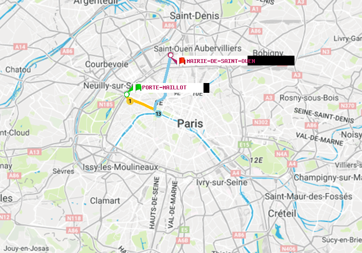 plan itinéraire ratp de Porte Maillot à Mairie de Saint-Ouen