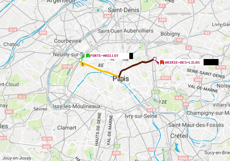 plan itinéraire ratp de Porte Maillot à Mairie des Lilas
