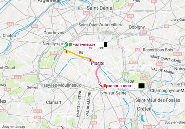 plan itinéraire ratp de Porte Maillot à Maison Blanche