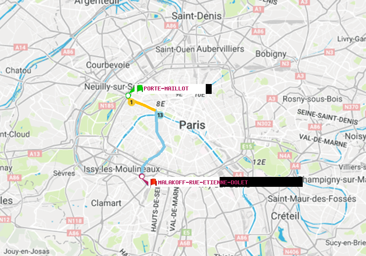 plan itinéraire ratp de Porte Maillot à Malakoff-Rue Etienne Dolet