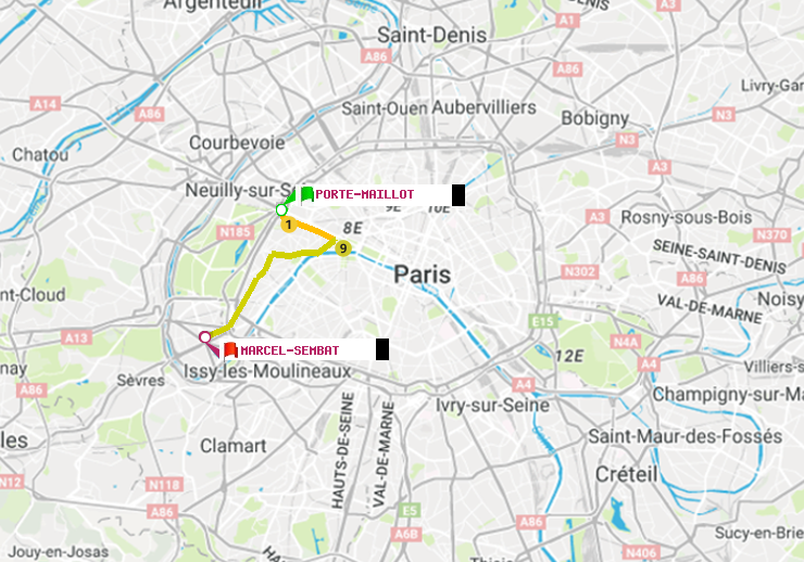 plan itinéraire ratp de Porte Maillot à Marcel Sembat