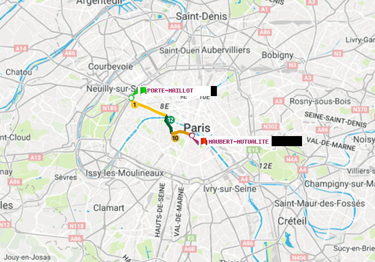 plan itinéraire ratp de Porte Maillot à Maubert-Mutualité